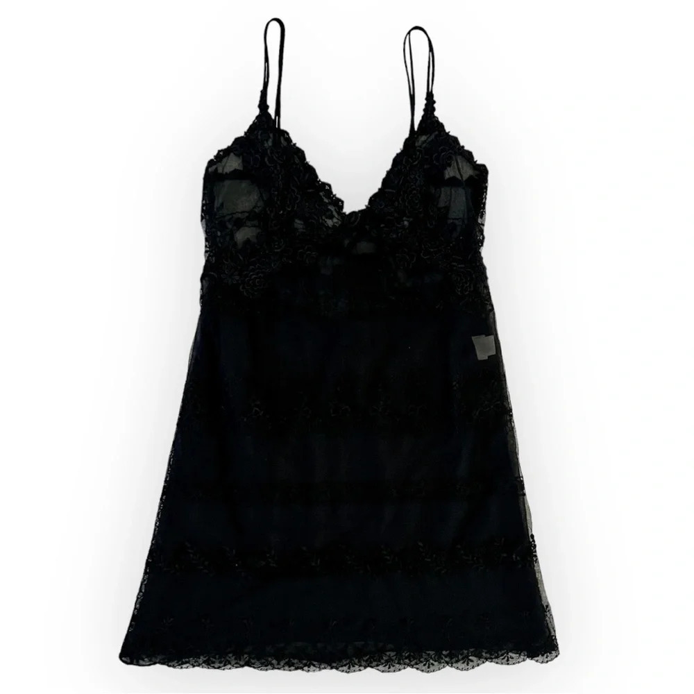 Vintage Black Lace Babydoll Mini Slip Dress